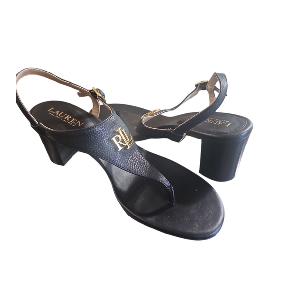 New LAUREN RALPH LAUREN Sandals WomannWestcott Black Leather Toe Post Heels Sz 8 - Picture 5 of 12